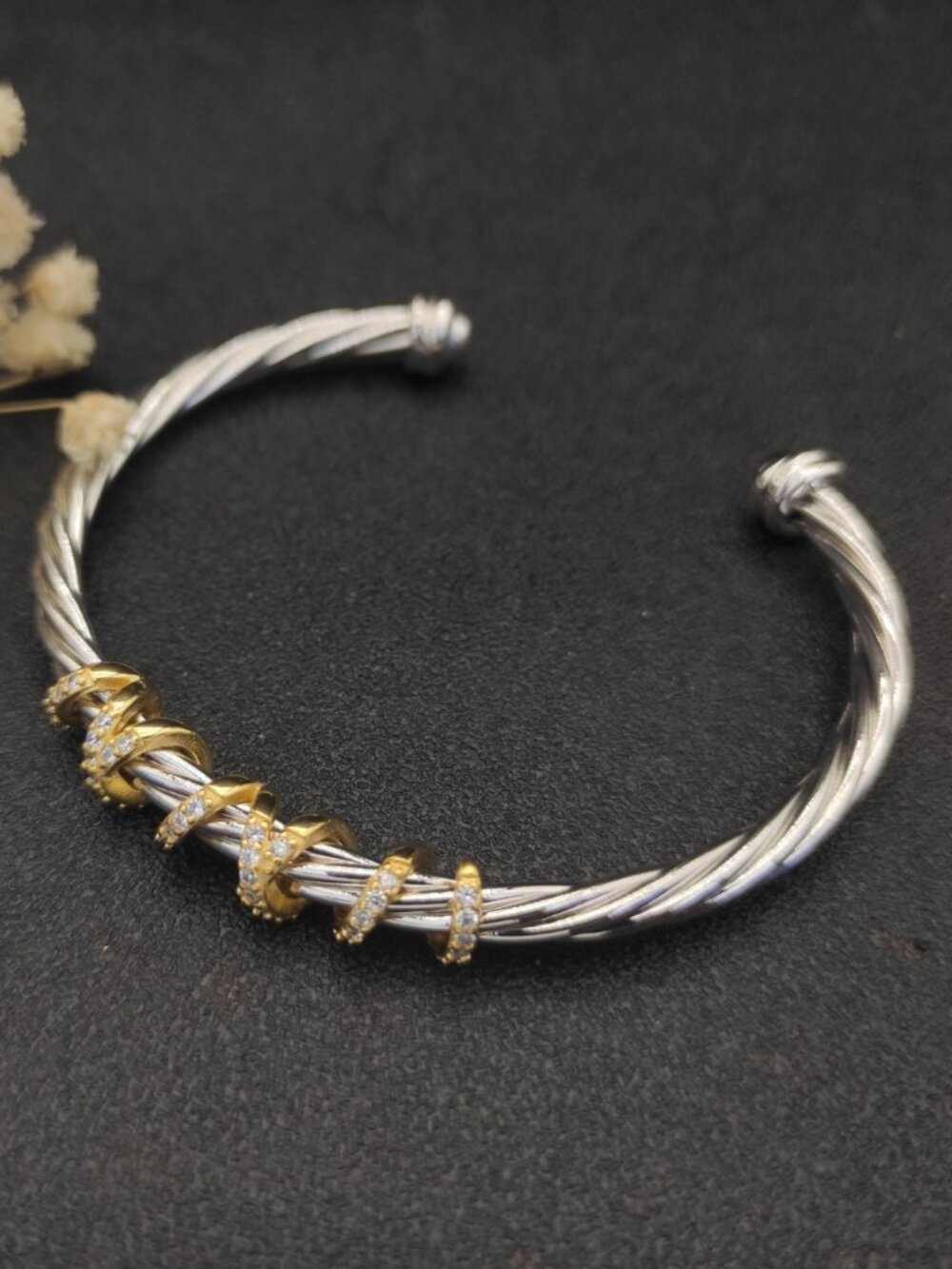 QDW-2085-David Yurman Diamond Sterling Silver Gold Plated Wrap Round Bracelet 4m